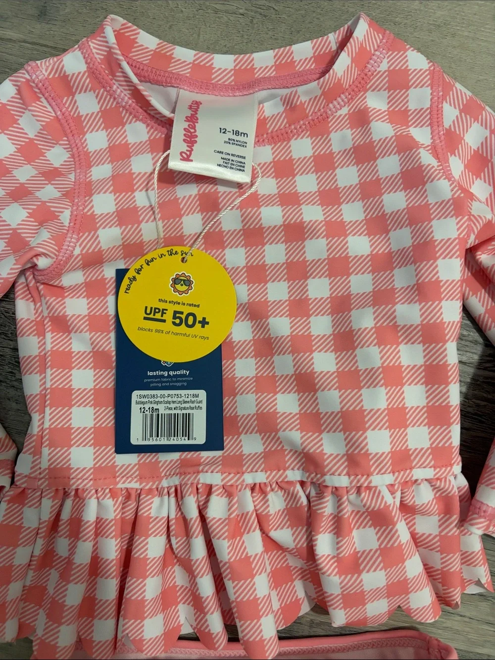 Ruffle Butts Pink Gingham Peplum Rashguard Swim Set